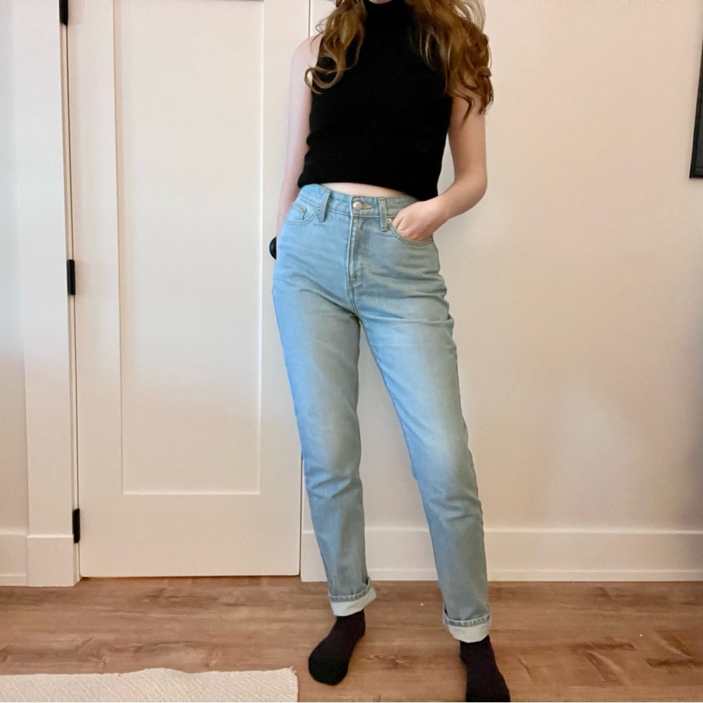 High quality 100% cotton denim high waisted straight jeans